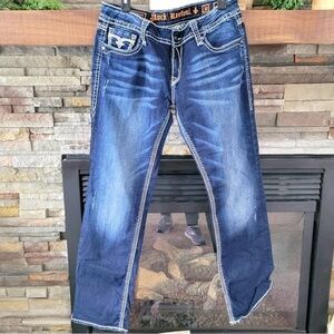 🔹️HP🔹️Rock Revival Molly Easy Straight Dark wash denim stretch jeans size 32